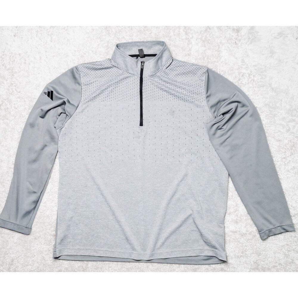 Adidas Heather Gray Block Print Quarter Zip Mock Neck Pullover Mens Size XL